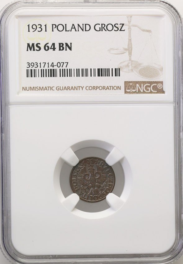 II RP. 1 grosz 1931 NGC MS64 BN